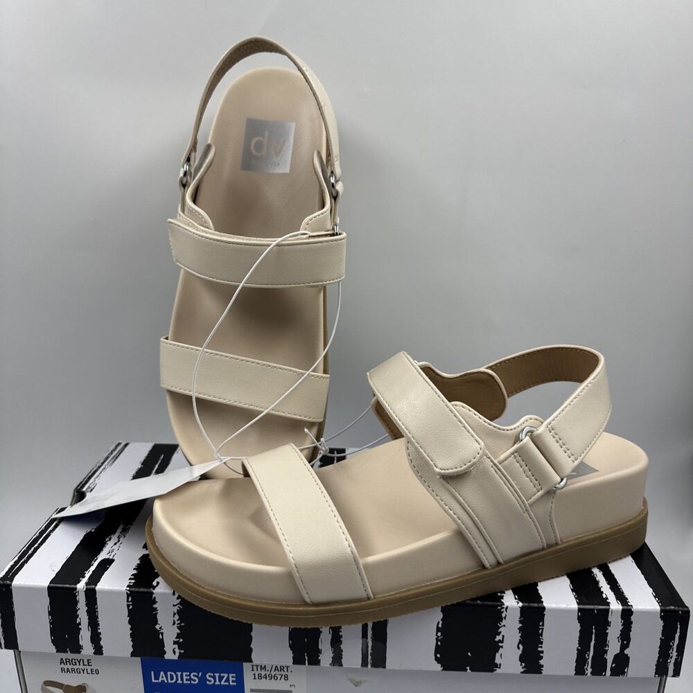DV Dolce Vita Argyle Sandals Off White Women’s Size 7 Adjustable Strap New